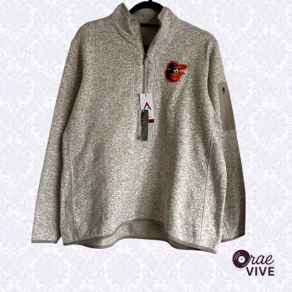 NWT Antigua Women's XL Baltimore Orioles Fortune Quarter-Zip Pullover Oatmeal